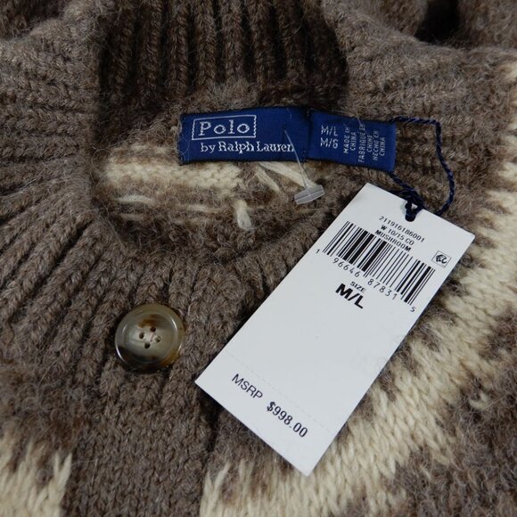 POLO Ralph Lauren Fair Isle Alpaca Wool Cape Poncho Cardigan M/L Belted NEW $998 - Picture 10 of 16